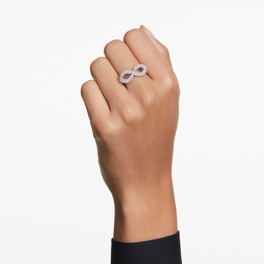 Hyperbola cocktail ring, Infinity, White, Rhodium plated, Size 55 ...