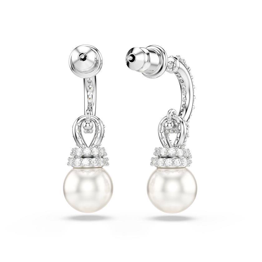 swarovski originally drop earrings  crystal pearl  pav   white  rhodium plated