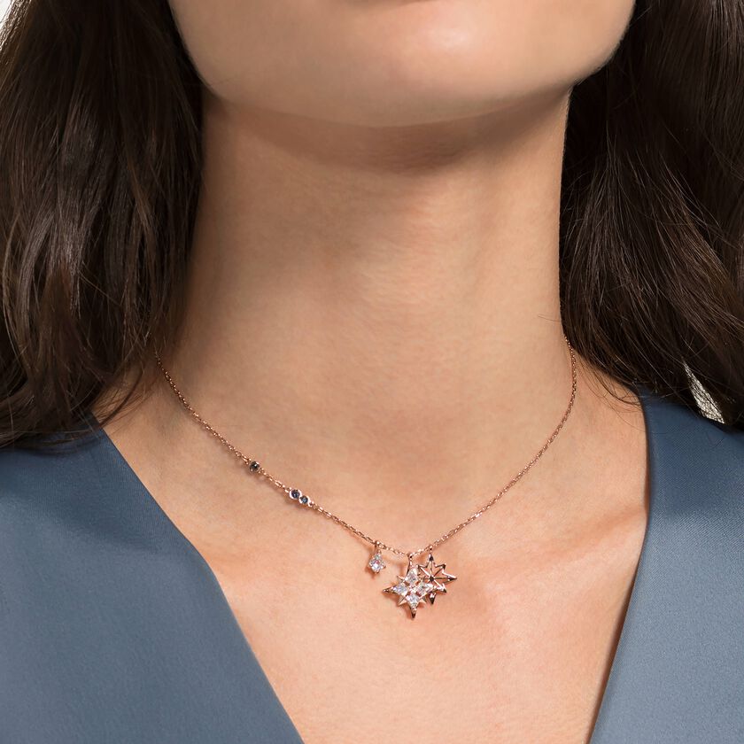 swarovski symbolic pendant  star  white  rose gold tone plated