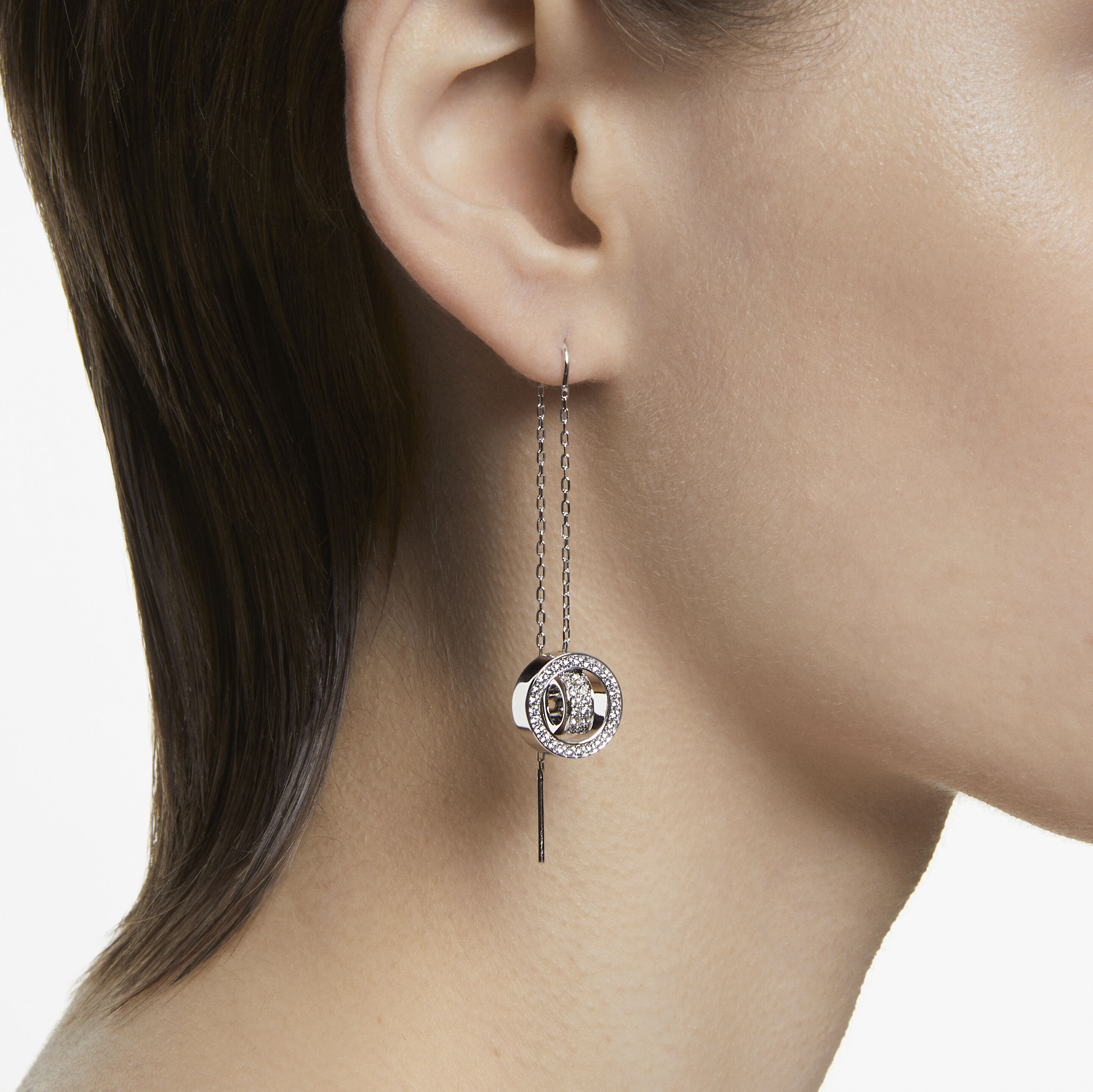 Buy Swarovski Hollow drop earrings Long White Rhodium plated