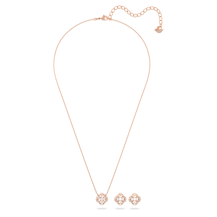 swarovski sparkling dance set  mixed cuts  clover  white  rose gold tone plated