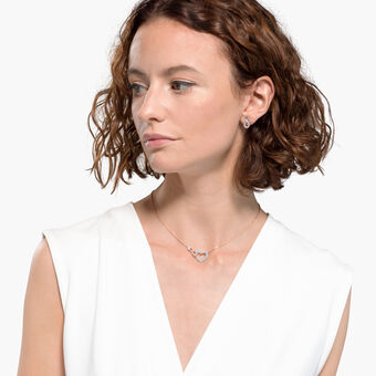 swarovski infinity heart set  white  mixed metal finish