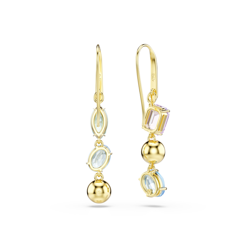 swarovski gema drop earrings  asymmetrical design  mixed cuts  multicolored  gold tone plated