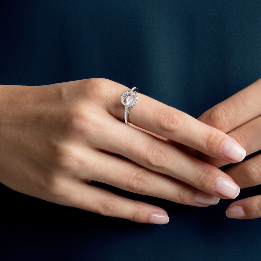 swarovski sparkling dance round ring  white  rhodium plating