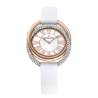 Duo Watch, Leather Strap, White, Rose-gold tone PVD