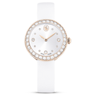 swarovski matrix tennis watch swiss made leather strap white champagne gold tone finish