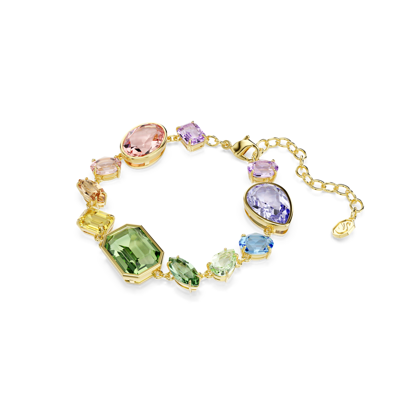 swarovski gema bracelet  mixed cuts  multicolored  gold tone plated