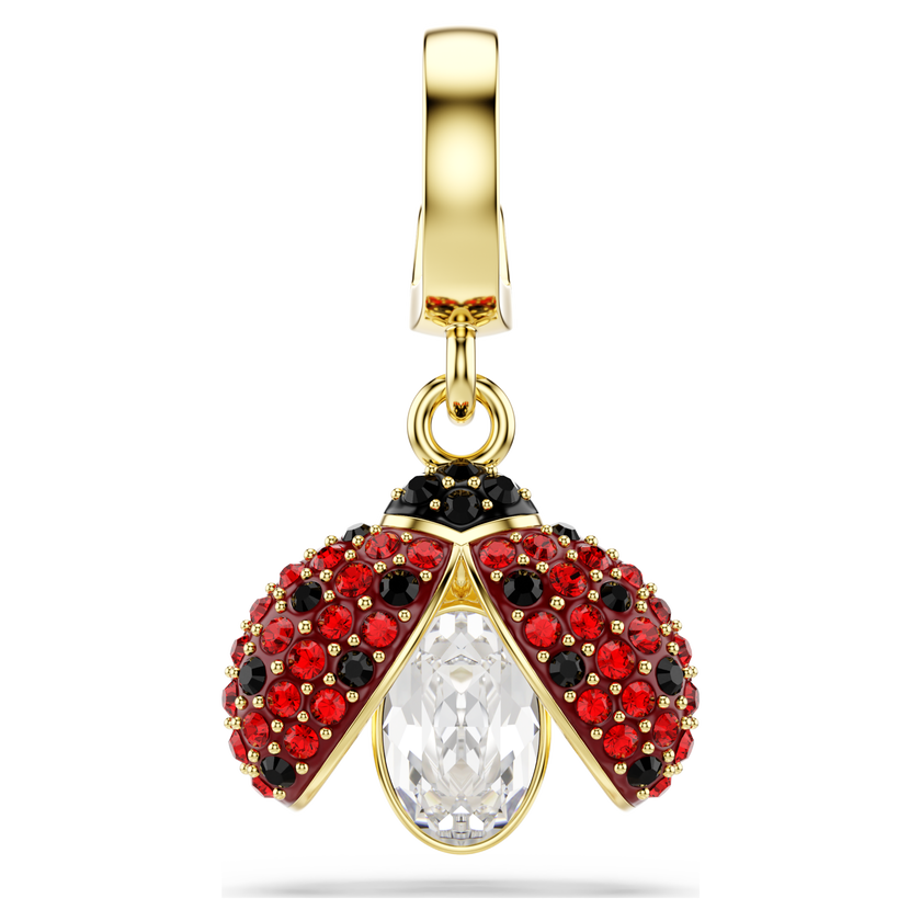 swarovski idyllia charm  mixed cuts  ladybug  red  gold tone plated