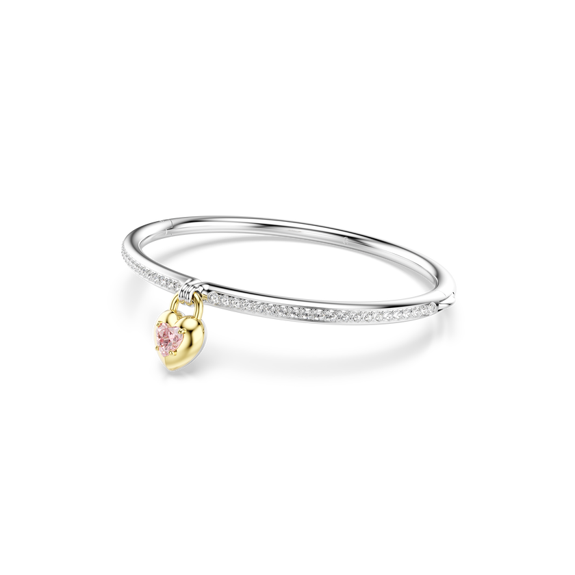 swarovski idyllia bangle  mixed cuts  heart  pink  mixed metal finish