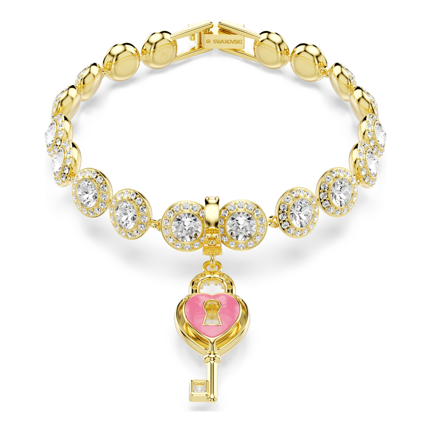 swarovski idyllia charm  mixed cuts  heart with key  white  18k gold finish