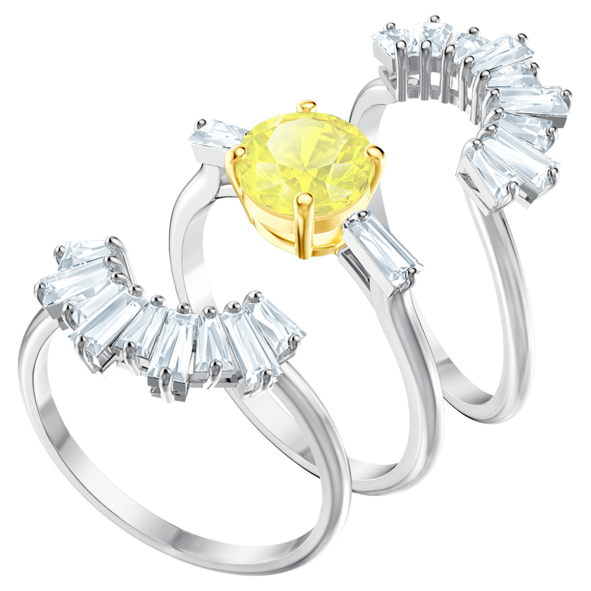 swarovski sunshine ring set  white  rhodium plating