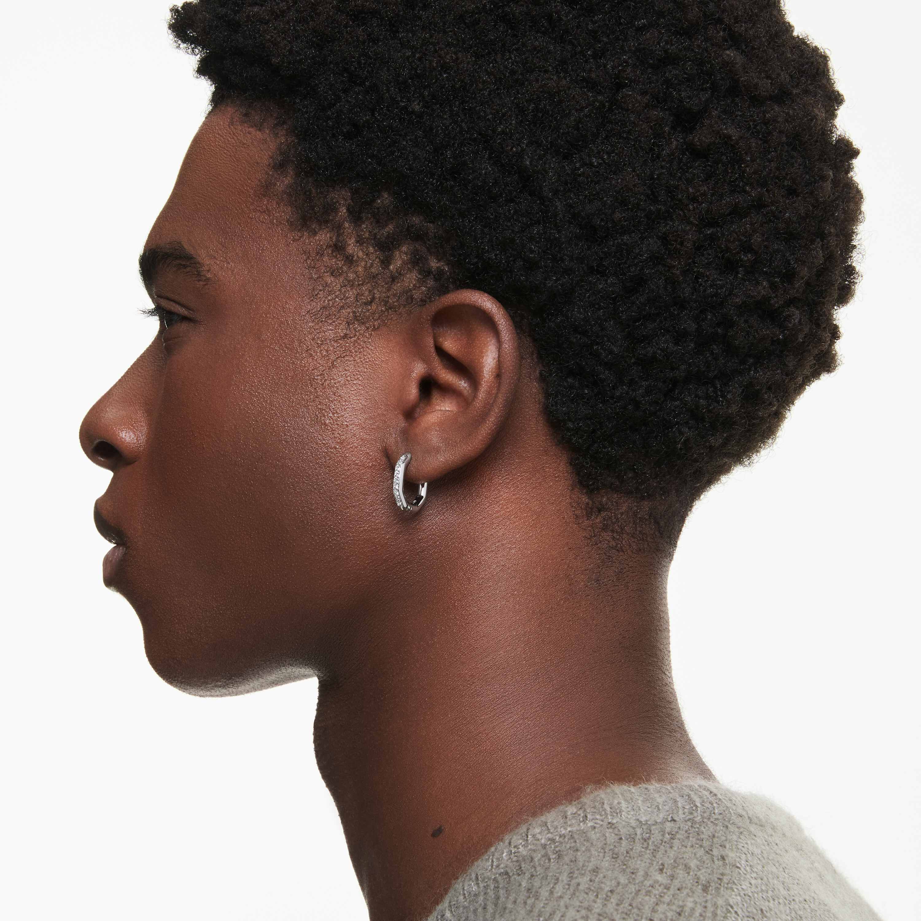 swarovski dextera hoop earrings  octagon shape  round cut  white  rhodium plated