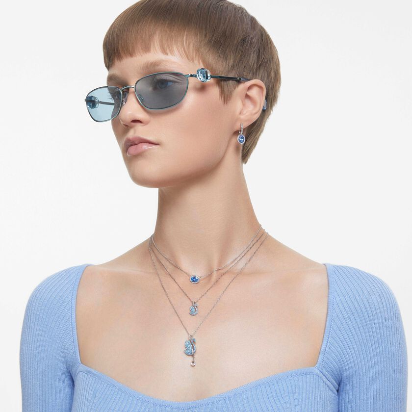 swarovski swan set  swan  blue  rhodium plated