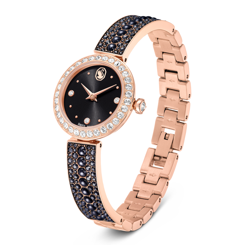 swarovski matrix pearl bangle watch  swiss made  crystal bracelet  black  rose gold tone finish