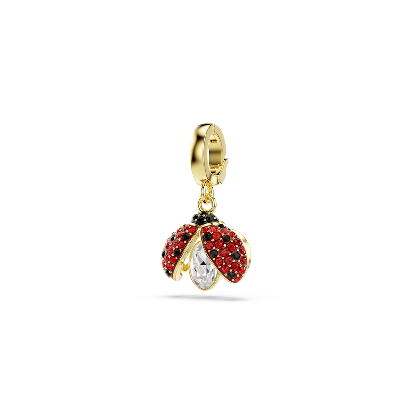 swarovski idyllia charm  mixed cuts  ladybug  red  gold tone plated