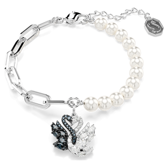 swarovski swan bracelet crystal pearl swan black rhodium plated