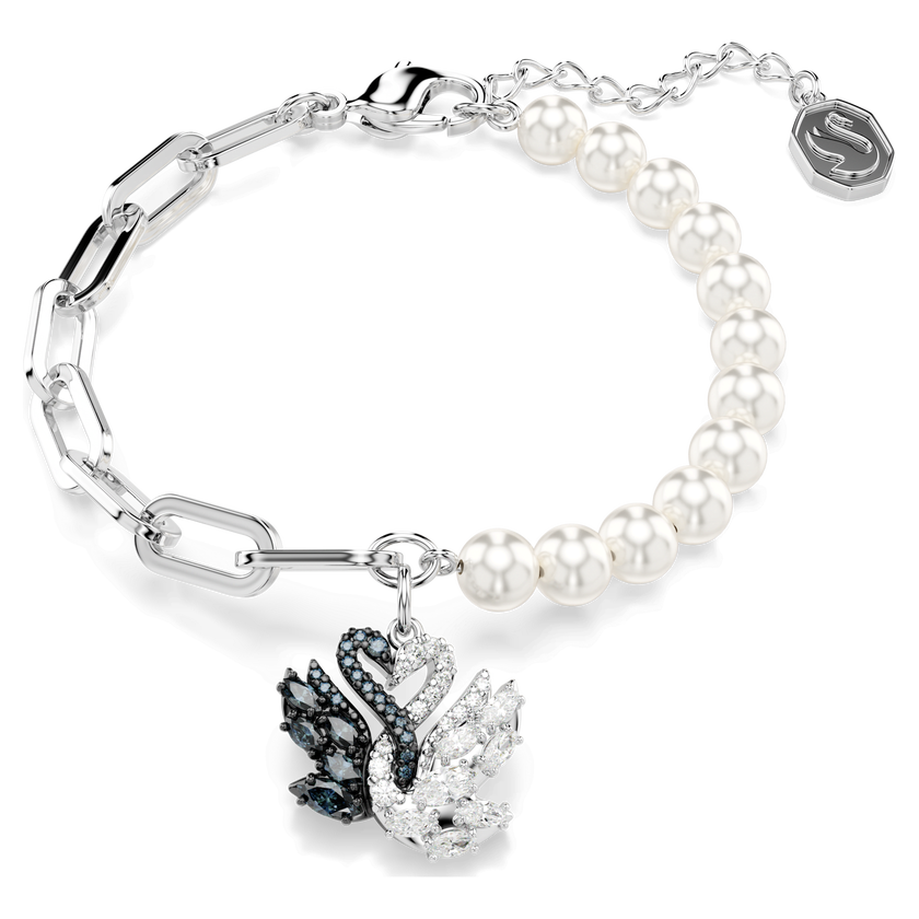 swarovski swan bracelet  crystal pearl  swan  black  rhodium plated