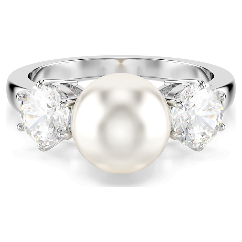 swarovski matrix ring  crystal pearl  round cut  white  rhodium plated