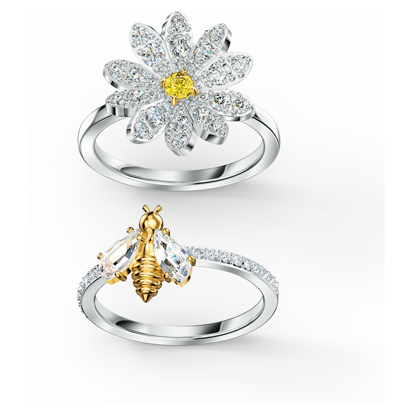 swarovski eternal flower ring set  yellow  mixed metal finish