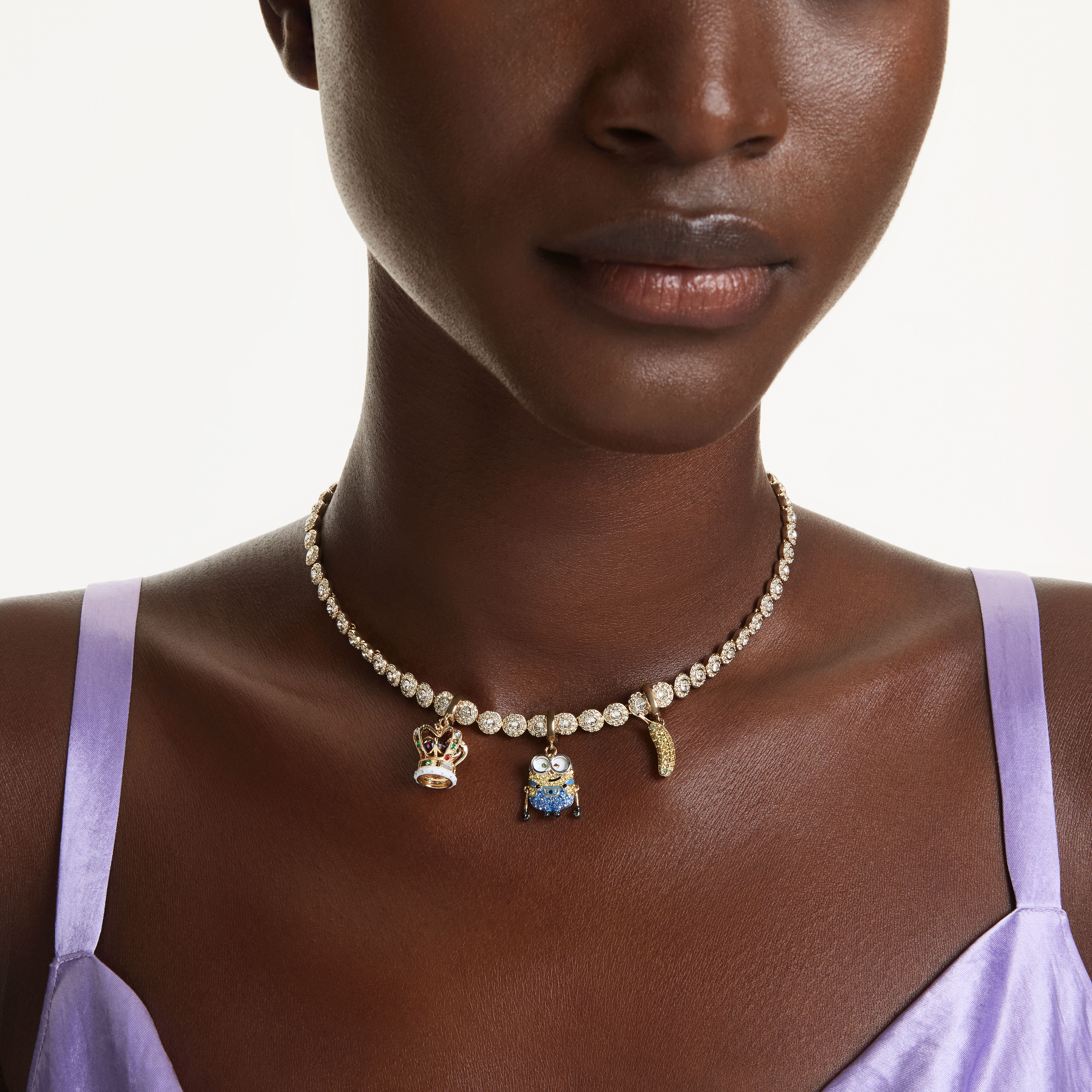 swarovski minions crown charm  mixed cuts  multicolored  gold tone plated