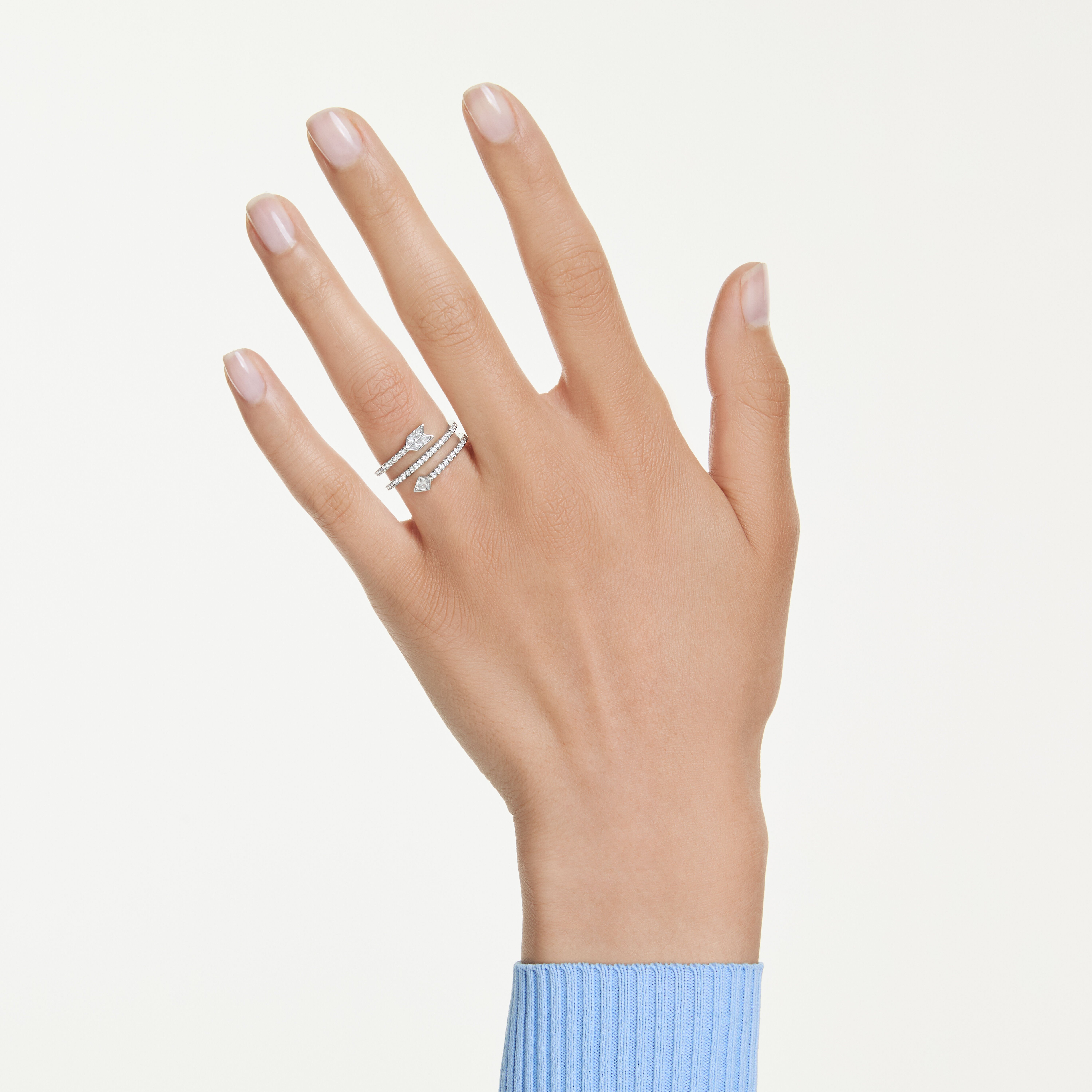 swarovski idyllia motif ring  mixed cuts  arrow  white  rhodium plated