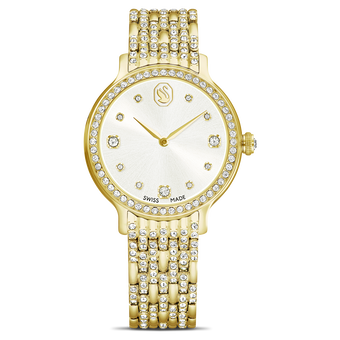 swarovski imber watch  swiss made  metal bracelet  gold tone  gold tone finish