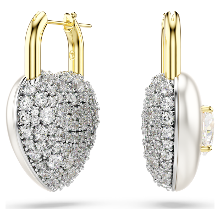 swarovski idyllia drop earrings  mixed cuts  heart  white  gold tone plated