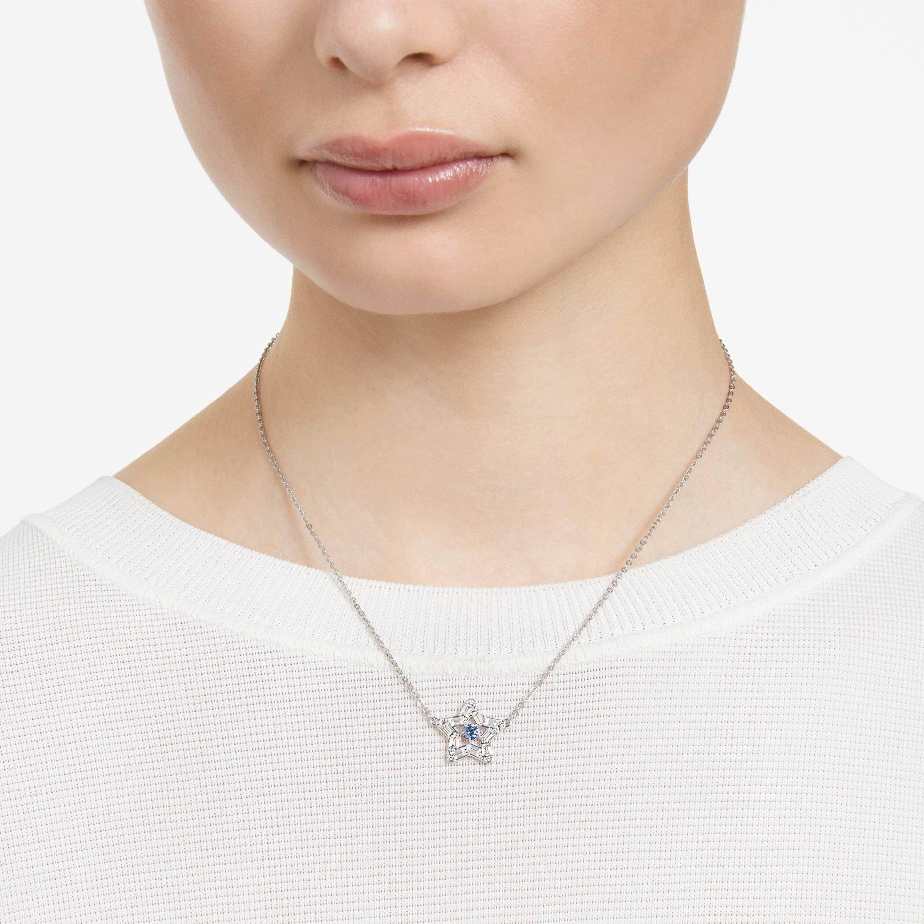 swarovski stella set  star  blue  rhodium plated