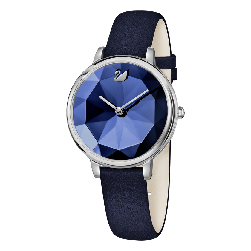 Crystal Lake Watch, Leather Strap, Blue, Silver Tone