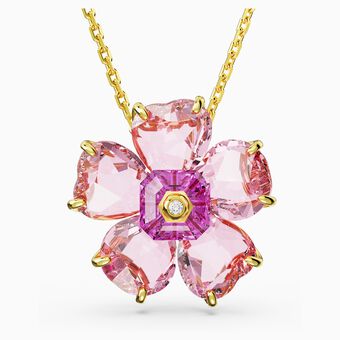 Florere necklace, Flower, Pink, Gold-tone plated