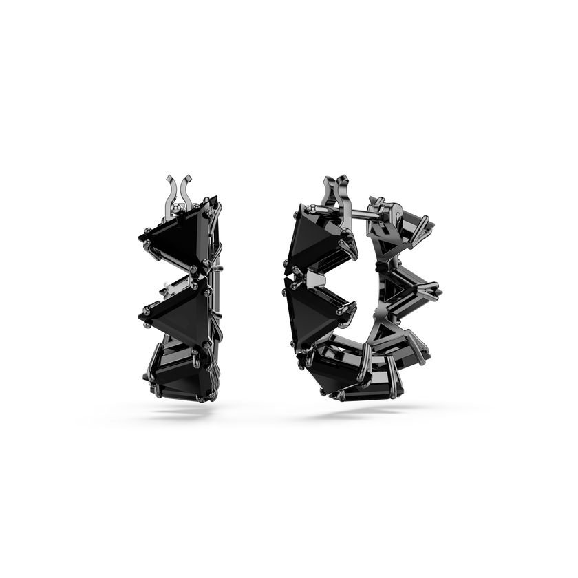 swarovski matrix hoop earrings  triangle cut  triangle  mini  black  ruthenium plated