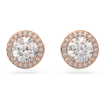 swarovski una angelic stud earrings round cut pav white rose gold tone plated