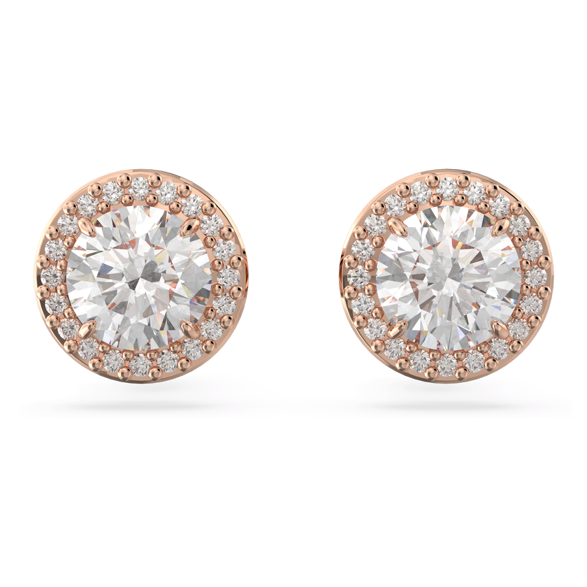 swarovski una angelic stud earrings  round cut  pav   white  rose gold tone plated