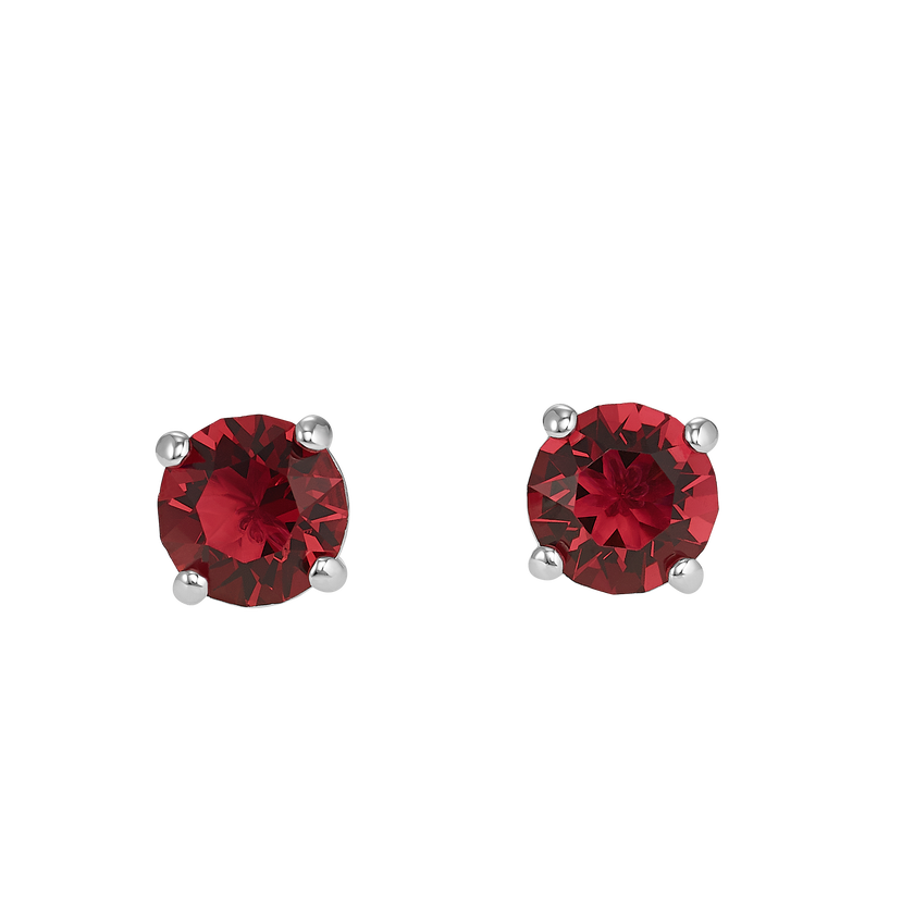 Attract Stud Pierced Earrings, Red, Rhodium plated