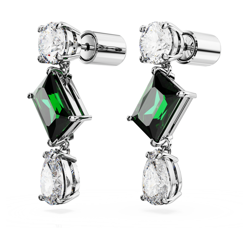 swarovski mesmera drop earrings  mixed cuts  green  rhodium plated