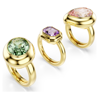 swarovski gema motif ring  set  3   multicolored  gold tone plated