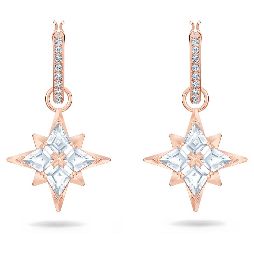 swarovski symbolic drop earrings  star  white  rose gold tone plated