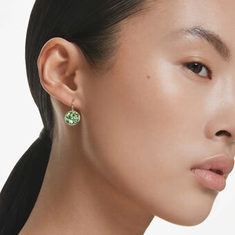 swarovski bella drop earrings  round cut  green  rhodium plated