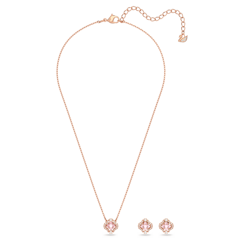 swarovski una set  mixed cuts  clover  pink  rose gold tone plated