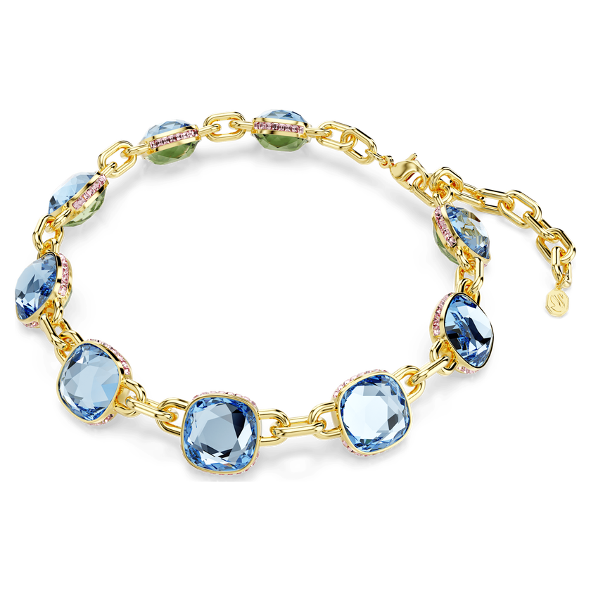 swarovski chroma tennis necklace  cushion cut  blue  gold tone plated