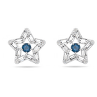 Stella stud earrings, Star, Blue, Rhodium plated