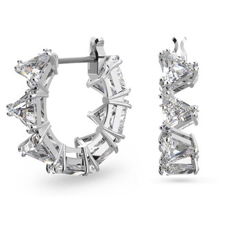 swarovski matrix hoop earrings  triangle cut  small  white  rhodium plated