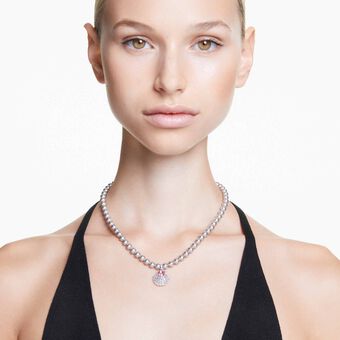 swarovski idyllia pendant  mixed cuts  crystal pearls  shell  pink  rhodium plated