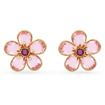 swarovski idyllia stud earrings  flower  pink  gold tone plated