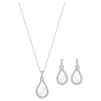 swarovski enlace set  white  rhodium plated