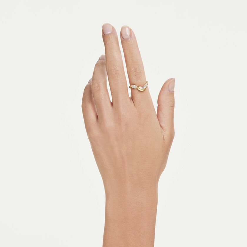 swarovski classica open ring  round cut  white  sterling silver  18k gold finish