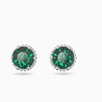 Birthstone earrings, May, Green, Rhodium plated