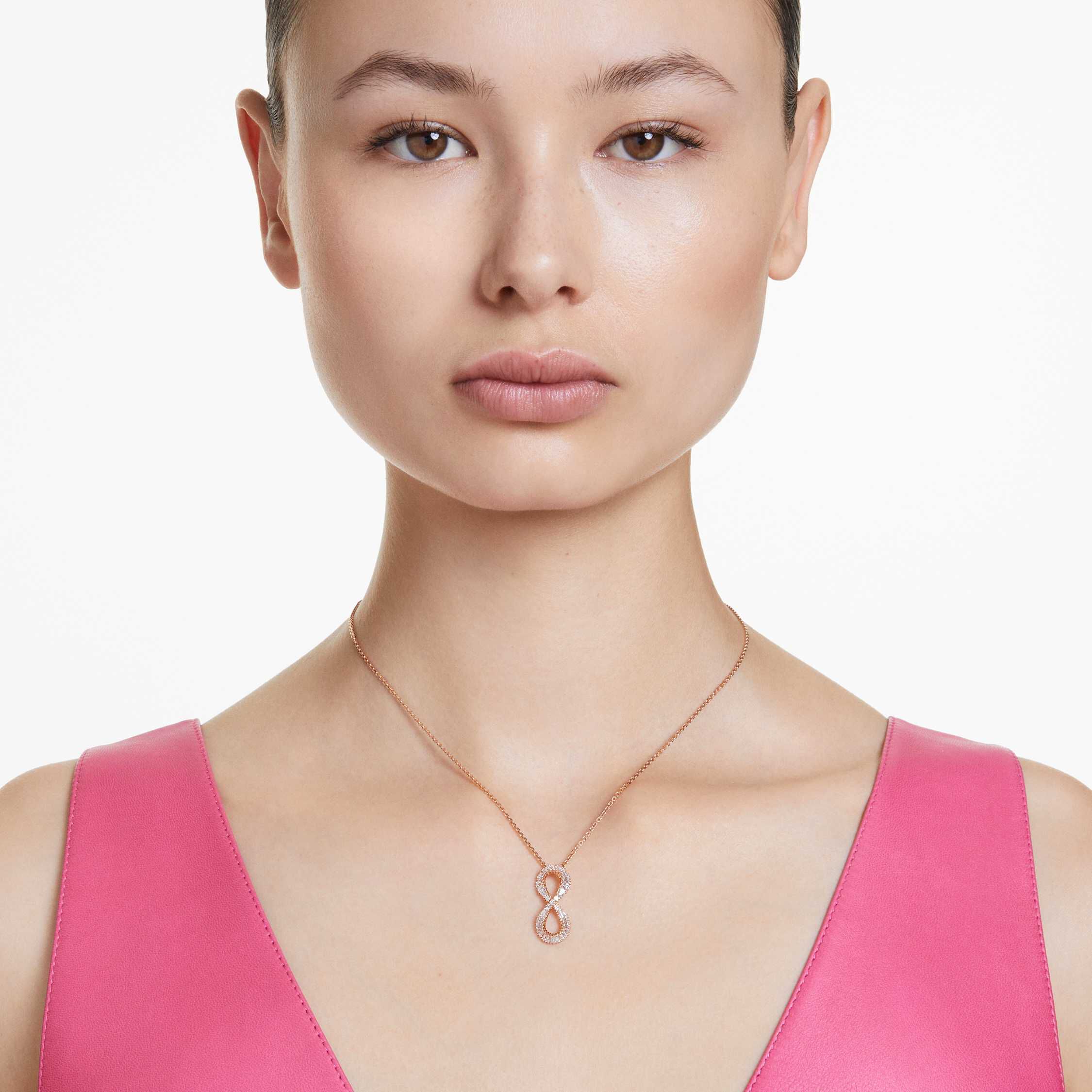 swarovski hyperbola pendant  infinity  white  rose gold tone plated