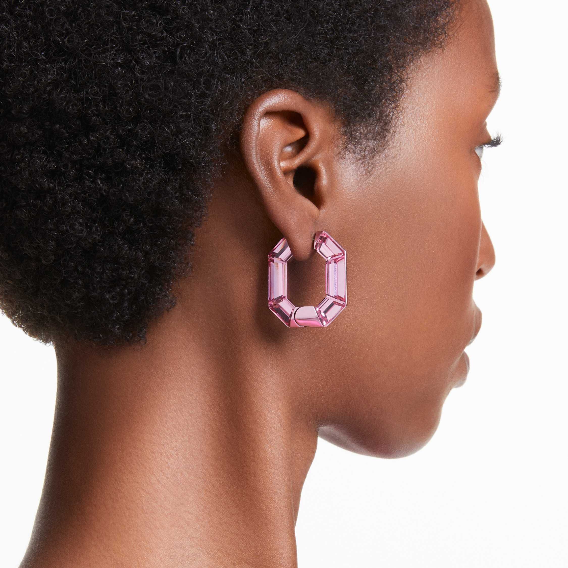 Buy Swarovski Lucent hoop earrings Octagon shape Small Pink