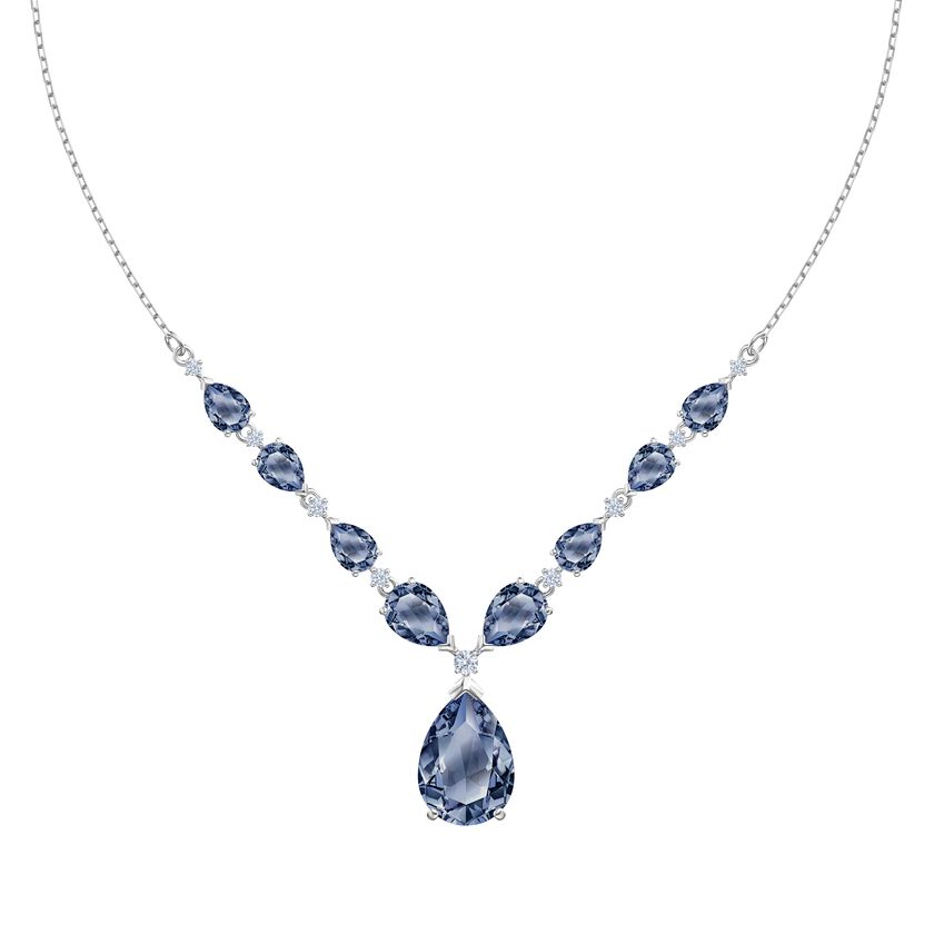 Vintage Necklace, Blue, Rhodium plated